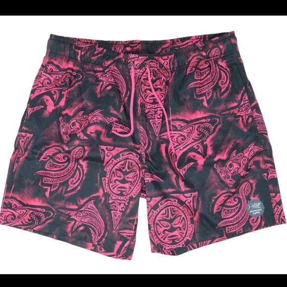 Psycho Tuna Mens Small Tribal Swim Shorts Pink Black NWT - Picture 1 of 3
